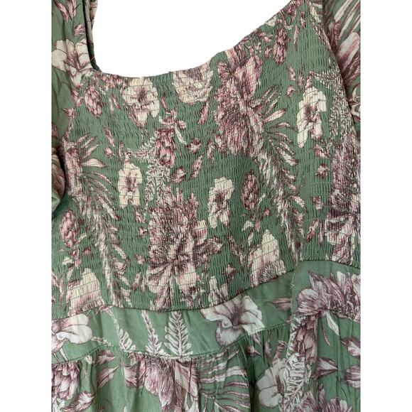 Agua Bendita Target Smocked Tiered Romantic Floral Tile Puff Sleeve Dress Large - Picture 5 of 13